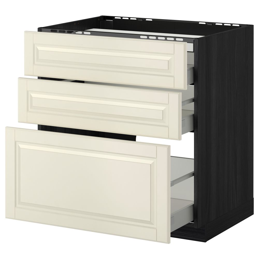Напольный шкаф, 3 фронтальных панели, 3 ящика МЕТОД / МАКСИМЕРА, черный, Будбин белый с оттенком - схема-чертеж с размерами