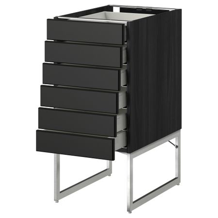 Напольный шкаф 6 фронтальных панелей, 6 нижних ящиков МЕТОД / МАКСИМЕРА, черный, Лаксарби черно-коричневый