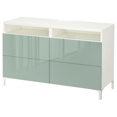 Тумба для ТВ с ящиками БЕСТО, белый, Сельсвикен глянцевый/серо-зеленый светлый (120x40x74 см)