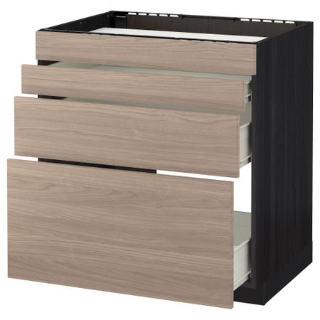 Напольный шкаф для духовки, 4фасада, 3 ящика МЕТОД / ФОРВАРА, черный, Брокхульт светло-серый