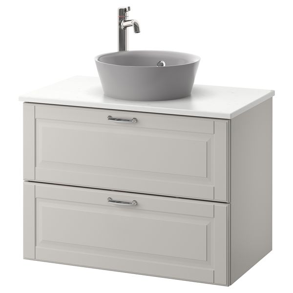 Шкаф со столешницей 40см раковина ГОДМОРГОН/ТОЛКЕН / КАТТЕВИК, Кашён светло-серый, под мрамор серый (82x49x75 см) - фото 1