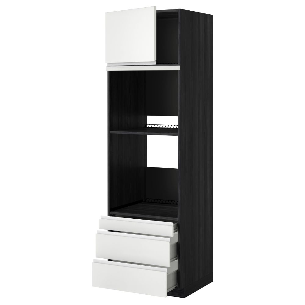 Высокий шкаф для духовки комбинированный, духовка + дверца, 3 ящика МЕТОД / ФОРВАРА, черный, Нодста белый - фото 1