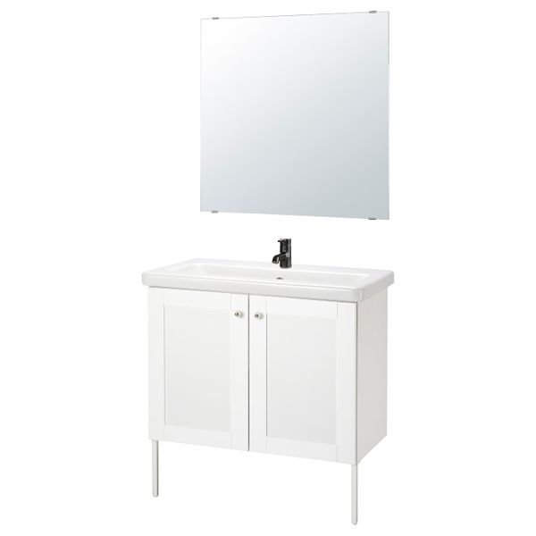 Комплект мебели для ванной,7 предм., Йельсен белый/Сальен смеситель 84x43x88 см IKEA FISKÅN ФИСКОН / TVÄLLEN ТВЭЛЛЕН 394.360.63 - фото 1