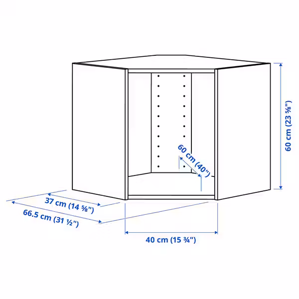 METOD Каркас навесного углового шкафа - белый 68x37x60 см - схема-чертеж с размерами