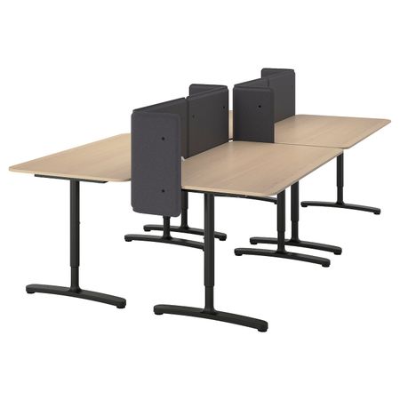 Стол с экраном, дубовый шпон, беленый, черный 320x160 55 см IKEA БЕКАНТ 592.880.71