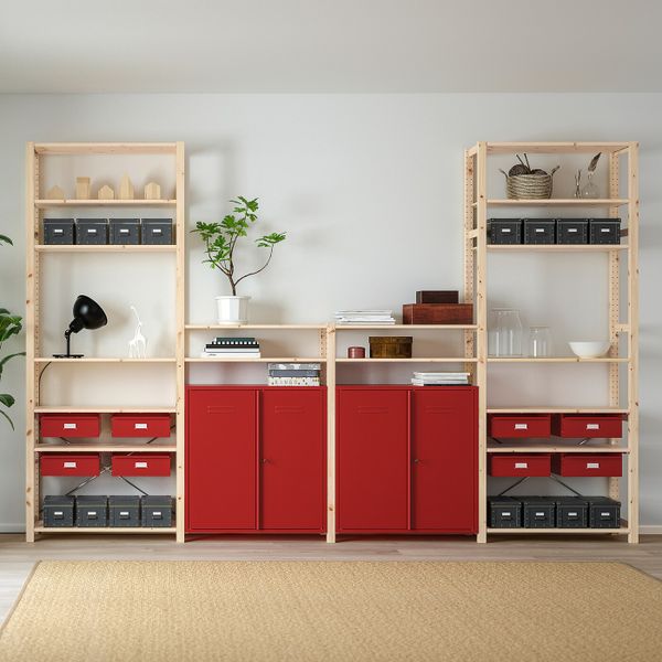 Стеллаж со шкафами/ящиками, сосна/красный 344x30x226 см IKEA IVAR ИВАР 193.034.79 - фото 2