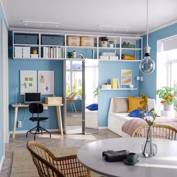 PLATSA Гардероб 2-дверный - белый/СТРАУМЕН зеркальное стекло 320x42x241 см - фото 2