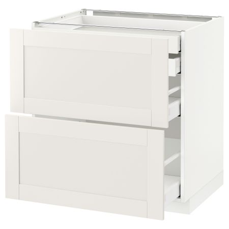 Напольный шкаф 2 фронтальные панели, 2 нижних, 1 средний, 1 высокий ящик МЕТОД / МАКСИМЕРА, белый, Сэведаль белый