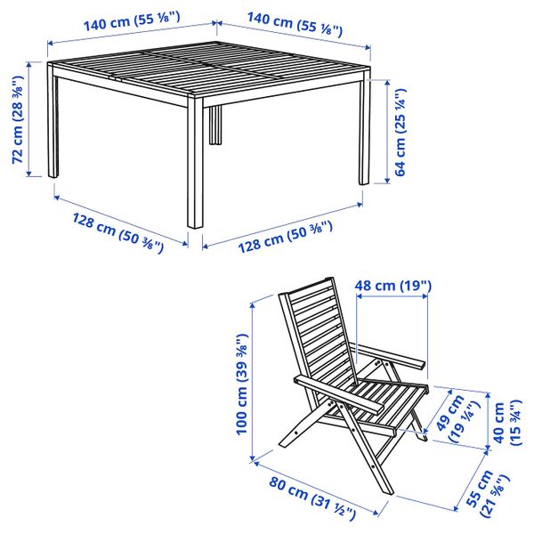 Стол+8кресел, для сада коричневая морилка IKEA ÄPPLARÖ ЭПЛАРО 192.898.12 - схема-чертеж с размерами
