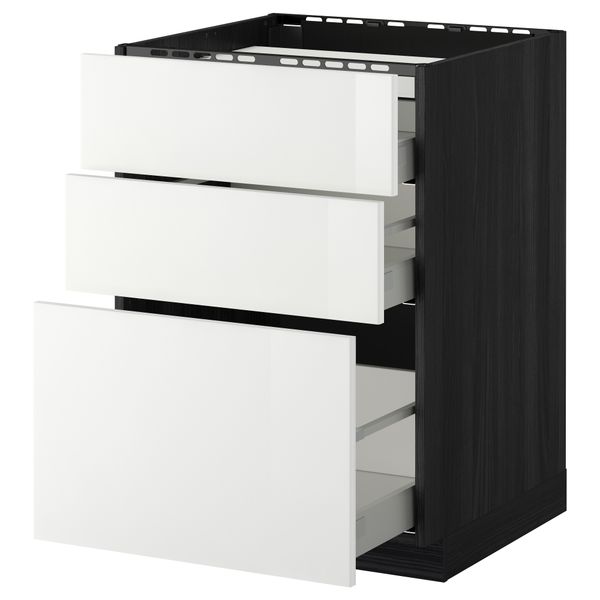 Напольный шкаф, 3 фронтальных панели, 3 ящика МЕТОД / МАКСИМЕРА, черный, Рингульт белый - схема-чертеж с размерами