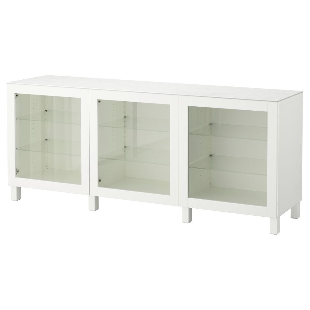 Комбинация для хранения с дверцами БЕСТО, белый, Синдвик белый прозрачное стекло (180x42x74 см) - фото 1