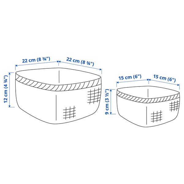 Набор корзин, 2 штуки, осока, ручная работа IKEA VÄXTHUS 605.511.31 - схема-чертеж с размерами