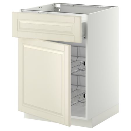 Напольный шкаф с проволочной корзиной, ящиком, дверью МЕТОД / ФОРВАРА, белый, Будбин белый с оттенком