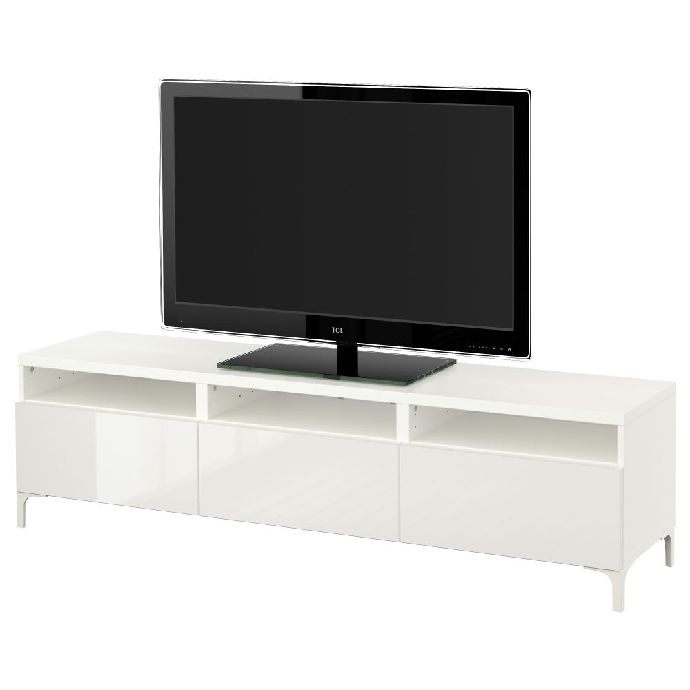 Тумба для ТВ с ящиками БЕСТО, белый, Сельсвикен глянцевый/белый (180x40x48 см) - фото 1