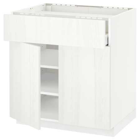 Напольный шкаф для варочной панели, ящик, полка, 2 дверцы МЕТОД / МАКСИМЕРА, белый, Росдаль белый