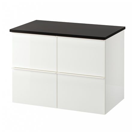 Шкаф для раковины с 4 ящ, глянцевый белый/антрацит 82x49x60 см IKEA GODMORGON ГОДМОРГОН / TOLKEN ТОЛКЕН 094.782.62