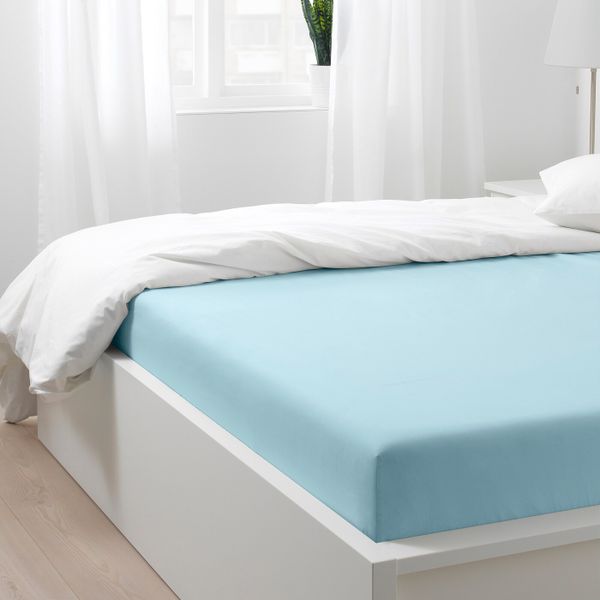 Простыня натяжная, голубой 140x200 см IKEA ДВАЛА 304.236.25 - схема-чертеж с размерами
