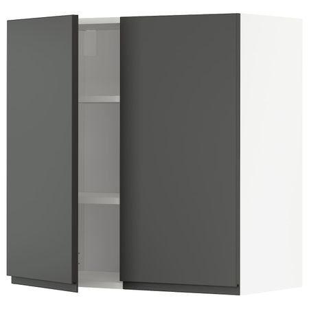 Навесной шкаф с полками/2дверцы, белый/Воксторп темно-серый 80x80 см IKEA METOD МЕТОД 394.468.73