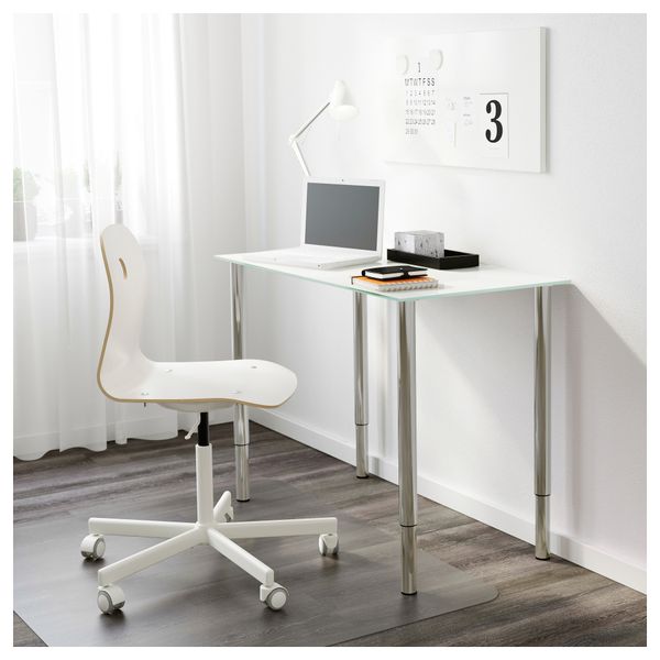 Стол ГЛАСХОЛЬМ / ОЛОВ, стекло белый, серебристый (99x52 см) - схема-чертеж с размерами