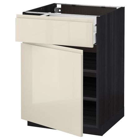 Напольный шкаф с ящиком/дверью, черный, Воксторп глянцевый светло-бежевый 60x60 см IKEA МЕТОД 592.384.39