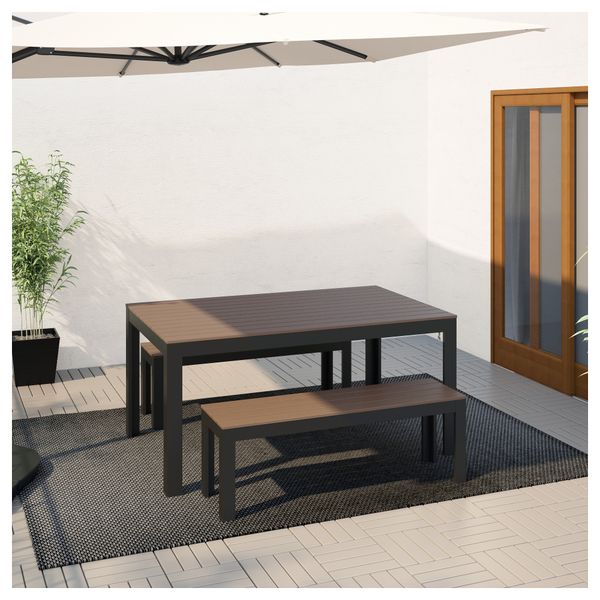 Стол + 2 скамьи, для сада ФАЛЬСТЕР, черный, коричневый - фото 2