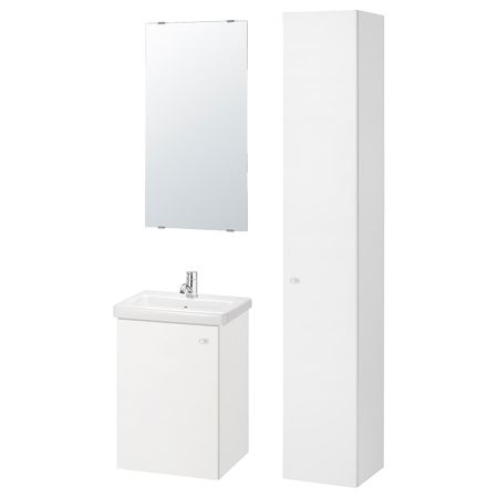 Комплект мебели для ванной,7 предм., белый/ПИЛКОН смеситель 44x43x65 см IKEA FISKÅN ФИСКОН / TVÄLLEN ТВЭЛЛЕН 194.360.78