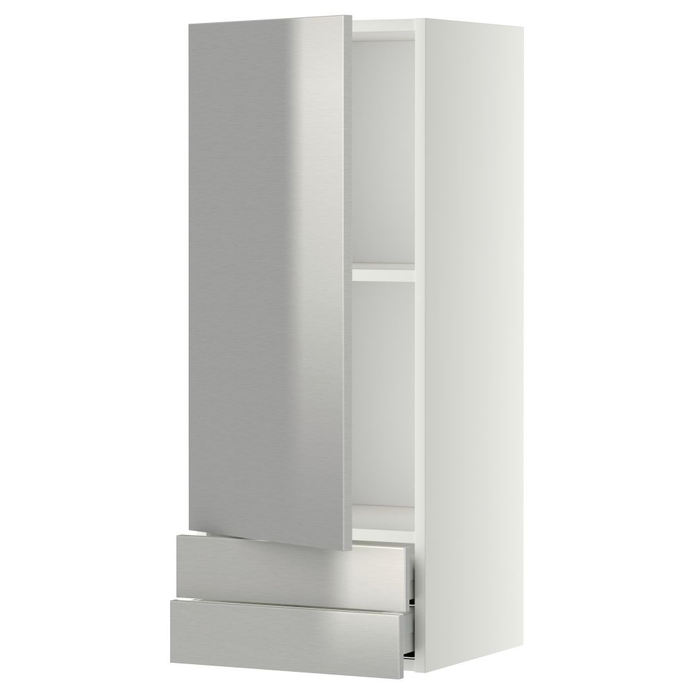 Навесной шкаф с дверцей, 2 ящика МЕТОД / МАКСИМЕРА, белый, Гревста нержавеющ сталь - фото 1