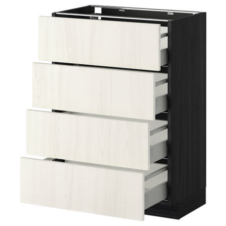 Напольный шкаф 4 фронтальных панели, 4 ящика МЕТОД / МАКСИМЕРА, черный, Росдаль белый