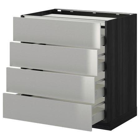 Напольный шкаф, 4 фронтальных панели, 4 ящика МЕТОД / МАКСИМЕРА, черный, Гревста нержавеющ сталь