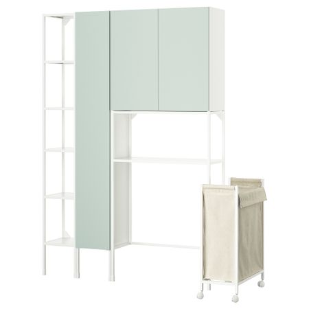 Комбинация для хранения, белый, бледный серо-зеленый, 140x32x204 см IKEA BEGIVENHET БЕГИВЕНХЕТ 395.480.08
