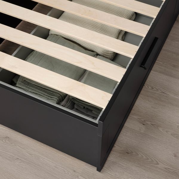Кушетка с 2 матрасами, 2 ящиками, черный/осванг жесткий 80x200 см IKEA BRIMNES БРИМНЭС 494.264.26 - фото 6