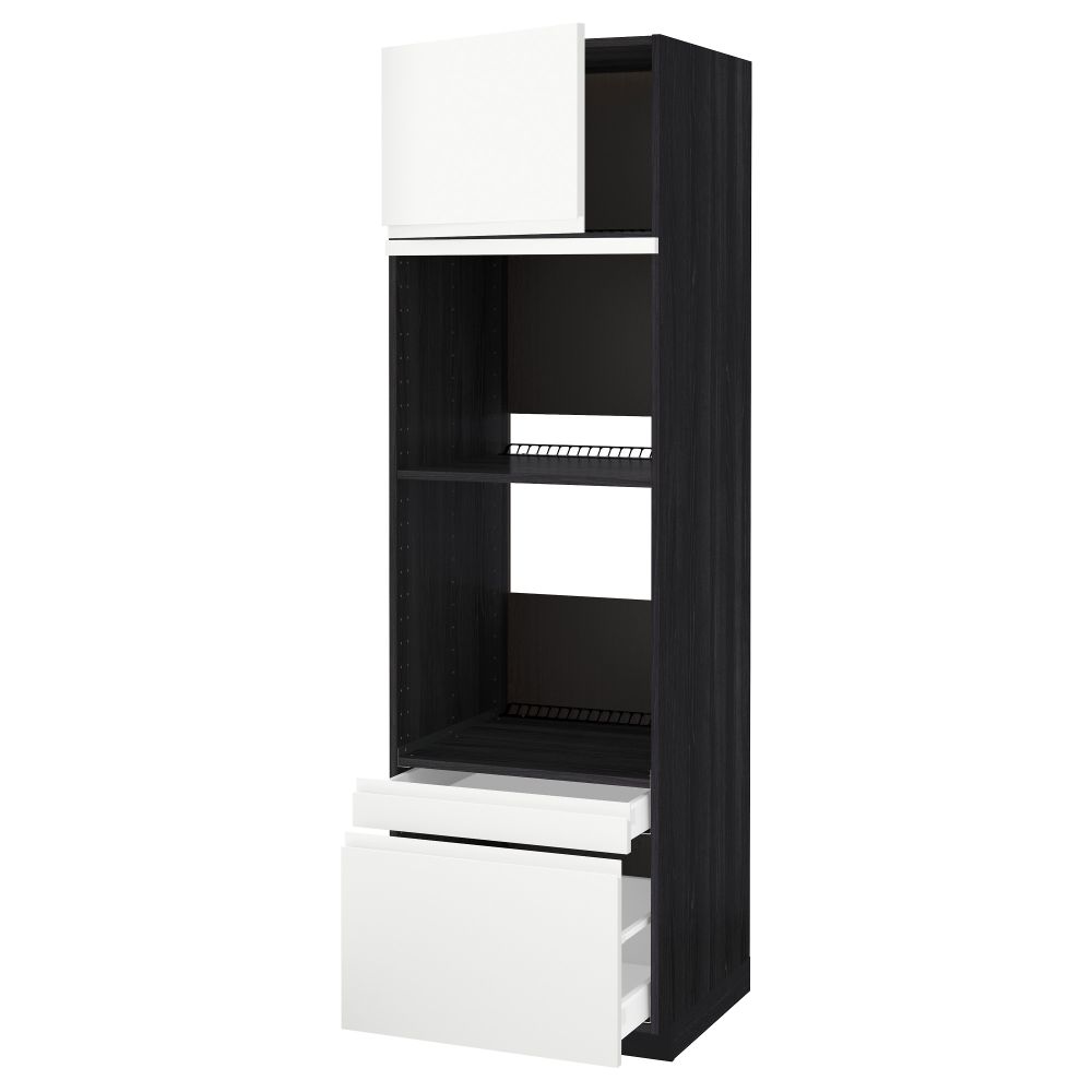 Высокий шкаф для духовки комбинированный, духовка + дверца, 2 ящика МЕТОД / МАКСИМЕРА, черный, Воксторп белый - схема-чертеж с размерами