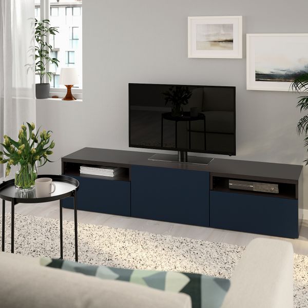 Тумба под ТВ, черно-коричневый/Нотвикен синий 180x42x39 см IKEA BESTÅ БЕСТО 893.283.82 - фото 2