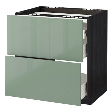 Напольный шкаф, 2 фронтальных панели, 3 ящика МЕТОД / ФОРВАРА, черный, Калларп светло-зеленый