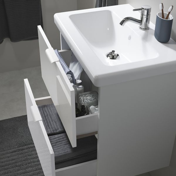 Шкаф под раковину с 2 ящиками, глянцевый белый/ПИЛКОН смеситель 64x43x65 см IKEA FISKÅN ФИСКОН / TVÄLLEN ТВЭЛЛЕН 794.304.36 - схема-чертеж с размерами