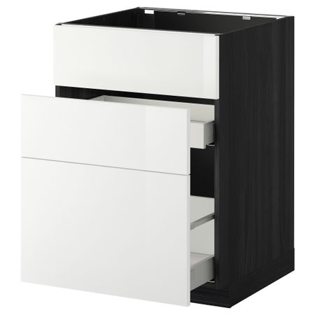 Напольный шкаф под мойку + 3 фронтальных панели, 2 ящика МЕТОД / МАКСИМЕРА, черный, Рингульт белый