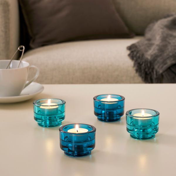 Подсвечник для свечи, греющей свечи, синий, бирюзовый 5 см IKEA ЭДЕЛЬХЕТ 404.529.19 - фото 2