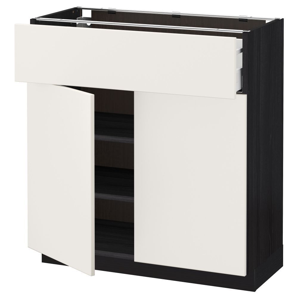 Напольный шкаф + ящик, 2 дверцы МЕТОД / МАКСИМЕРА, черный, Веддинге белый - схема-чертеж с размерами