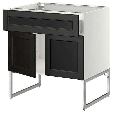 Напольный шкаф, полки, ящик, 2 двери МЕТОД / ФОРВАРА, белый, Лаксарби черно-коричневый