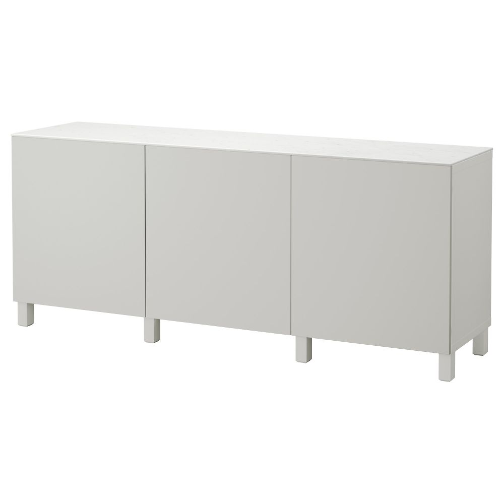 Комбинация для хранения с дверцами БЕСТО, белый, Лаппвикен светло-серый (180x42x74 см) - фото 1