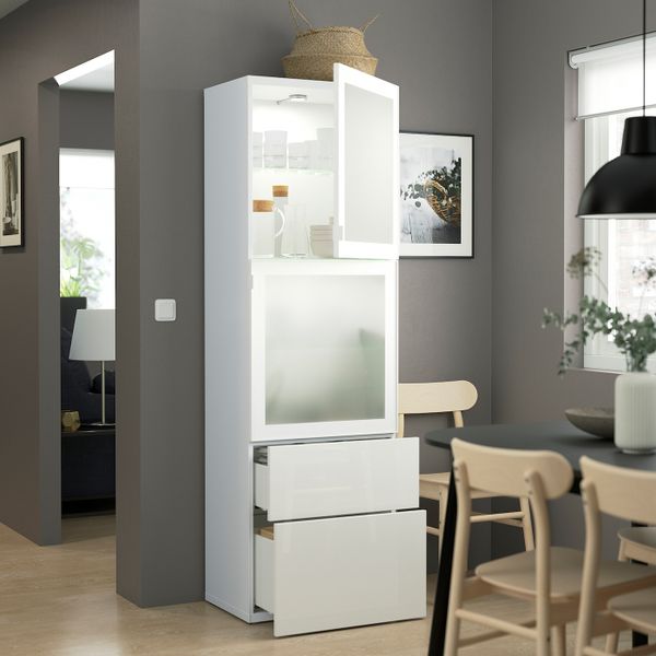 Комбинация для хранения + стеклянная дверц, белый/Сельсвикен глянцевый, белый матовое стекло 60x42x193 см IKEA BESTÅ БЕСТО - фото 2