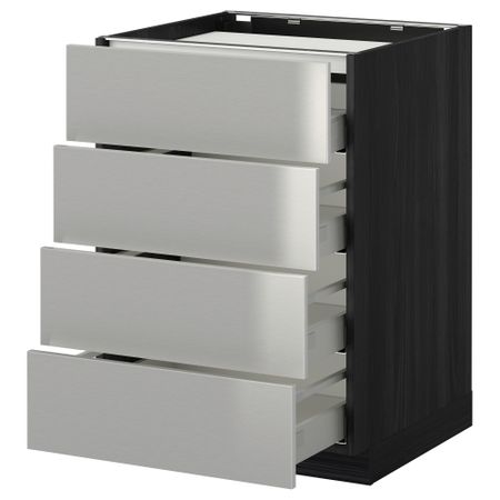 Напольный шкаф, 4 фронтальных панели, 4 ящика МЕТОД / МАКСИМЕРА, черный, Гревста нержавеющ сталь
