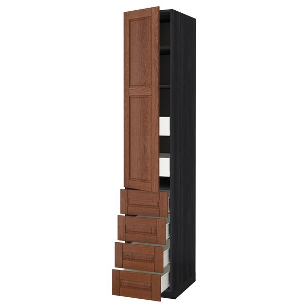 Высокий шкаф с полками/6 ящик, дверцами, 4 фронтальные панели МЕТОД / ФОРВАРА, черный, Филипстад коричневый - схема-чертеж с размерами