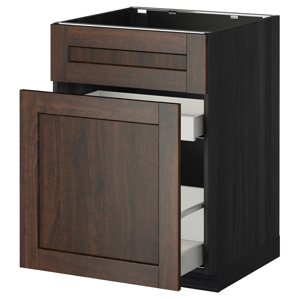 Напольный шкаф под мойку, сорт муcора, 1 дверца, 2 ящика МЕТОД / МАКСИМЕРА, черный, Эдсерум коричневый (60x60 см) - схема-чертеж с размерами