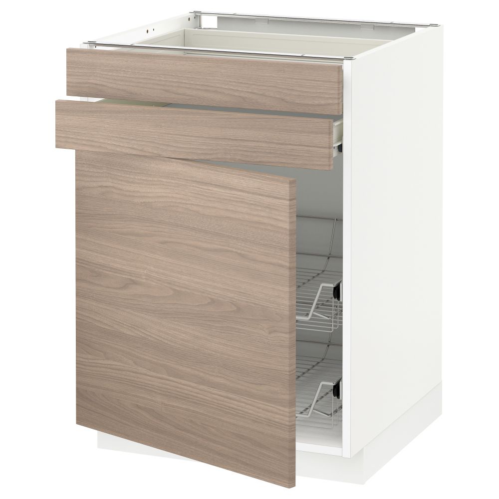 Напольный шкаф, дверца, 2 ящика, проволочных корзин МЕТОД / ФОРВАРА, белый, Брокхульт светло-серый - схема-чертеж с размерами