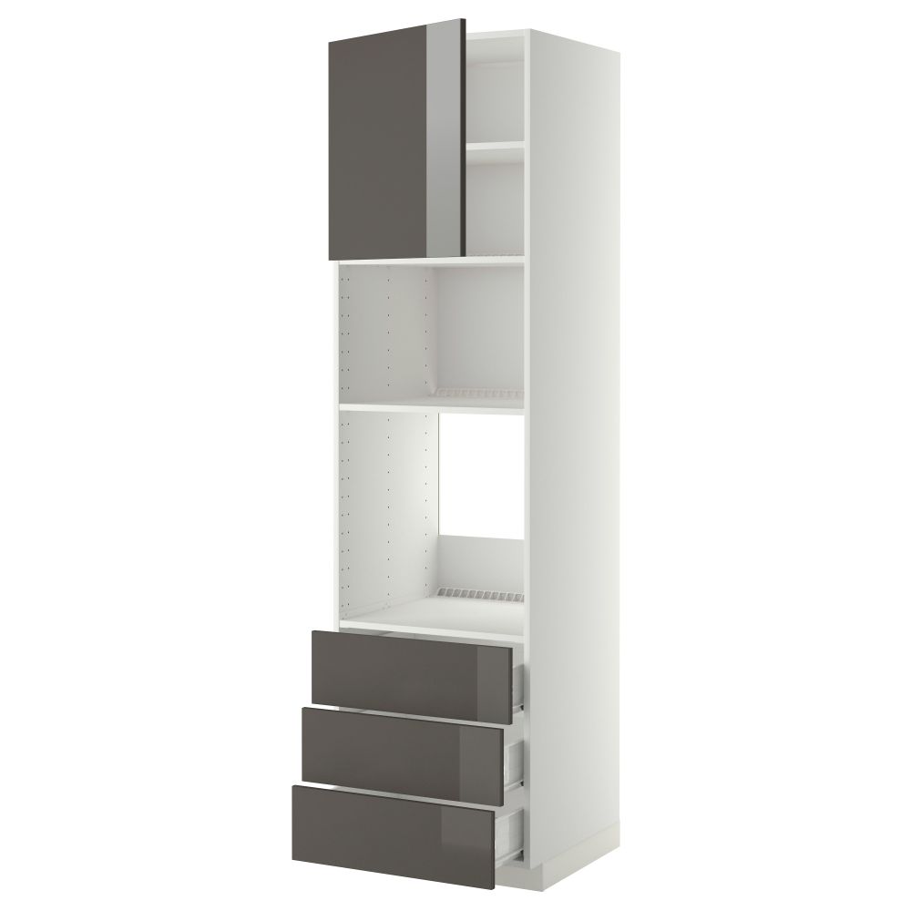 Высокий шкаф для духовки/СВЧ дверца, 3 ящика МЕТОД / ФОРВАРА, белый, Рингульт серый - фото 1