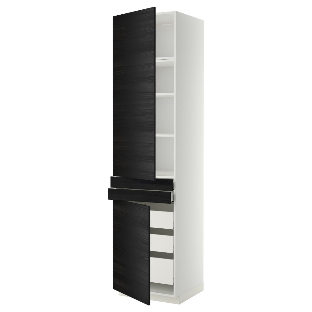 Высокий шкаф + полки, 5 ящиков, 2 дверцы, 2 фронтальных МЕТОД / МАКСИМЕРА, белый, Тингсрид черный - фото 1