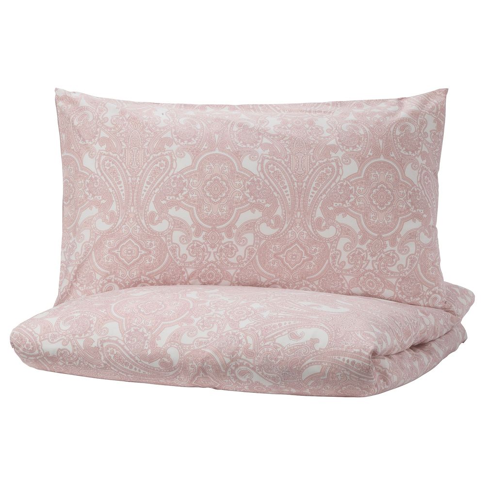 Пододеяльник и 2 наволочки, белый, розовый 200x200/50x70 см IKEA ЙЭТТЕВАЛЛМО 204.061.60 - фото 1