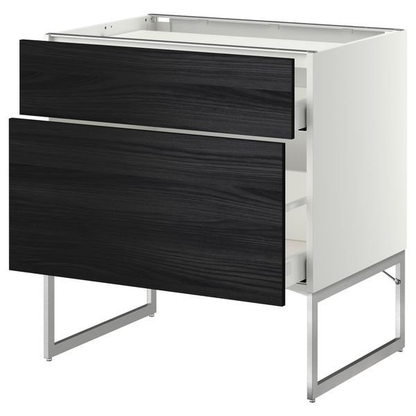 Напольный шкаф, 2 фронтальных панели, 3 ящика МЕТОД / МАКСИМЕРА, белый, Тингсрид черный - схема-чертеж с размерами