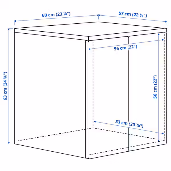 SMÅSTAD / PLATSA Шкаф - белый белый/с 1 полкой 60x57x63 см - схема-чертеж с размерами